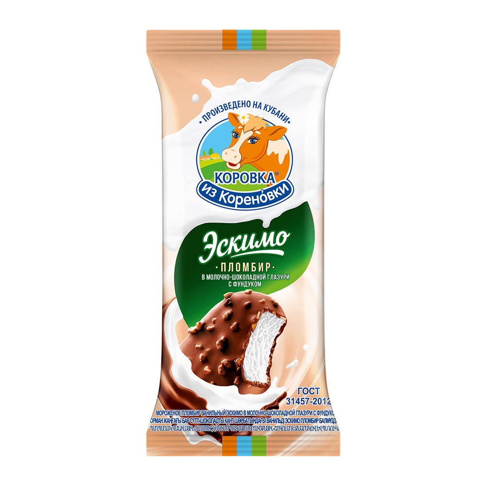 Мороженое КизК пломбир ваниль в мол глаз. с фундук эскимо мдж 15% 70гр