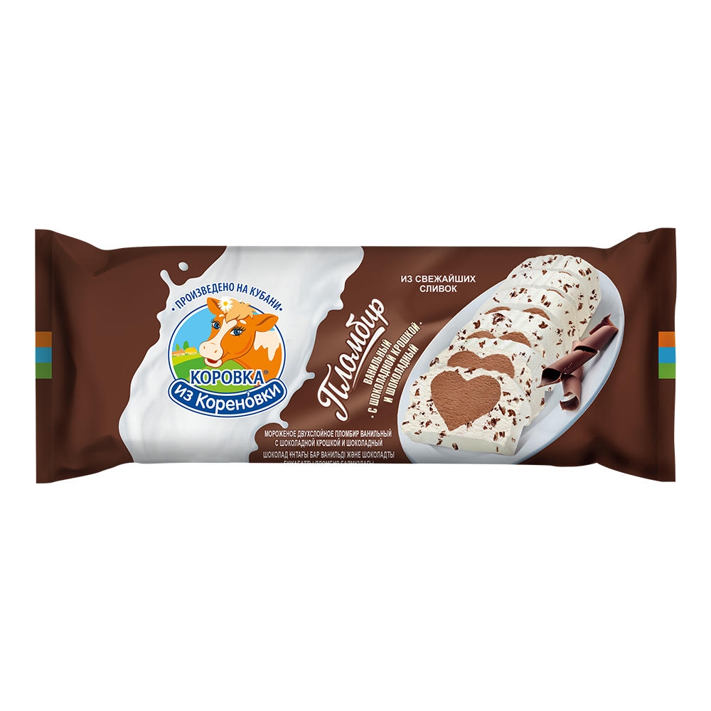 Мороженое КизК пломбир двухсл ван. с шок крош и шок мдж 15% 400гр