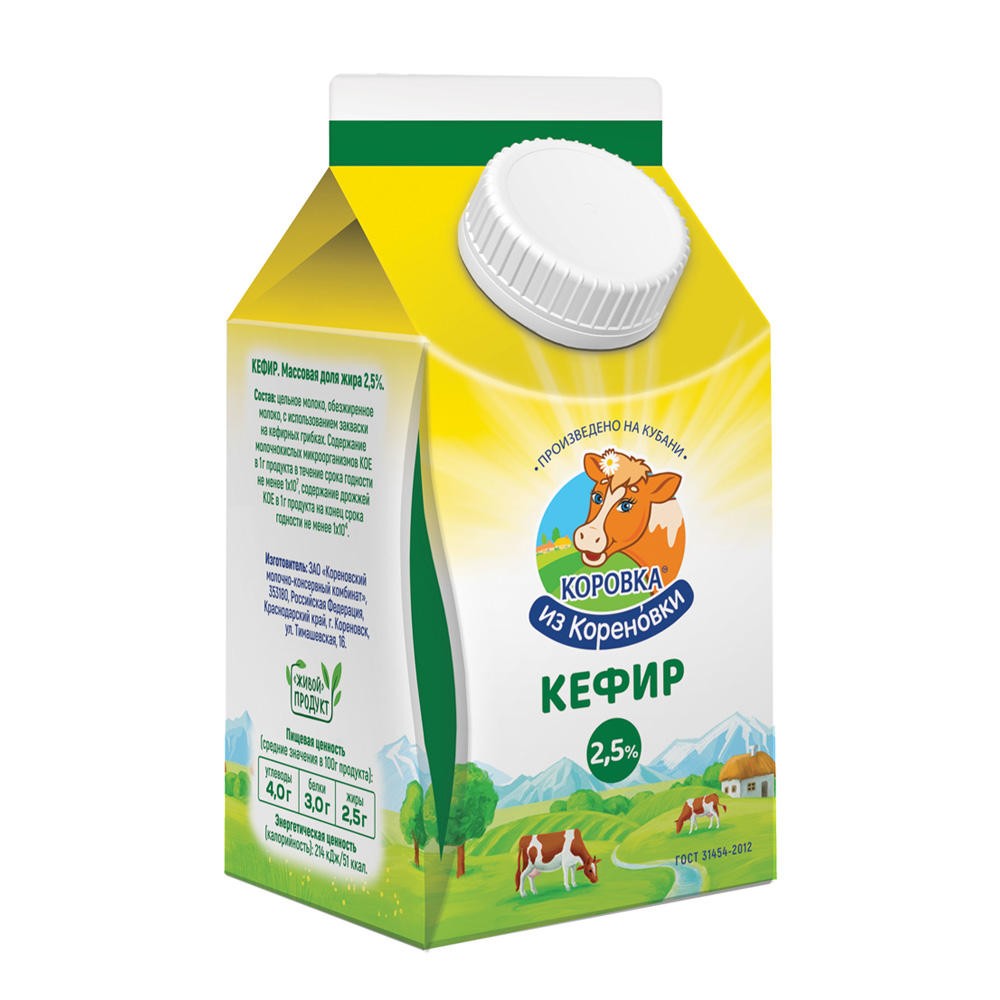 Кефир Коровка из Кореновки 2,5-2,7% 450г т/п